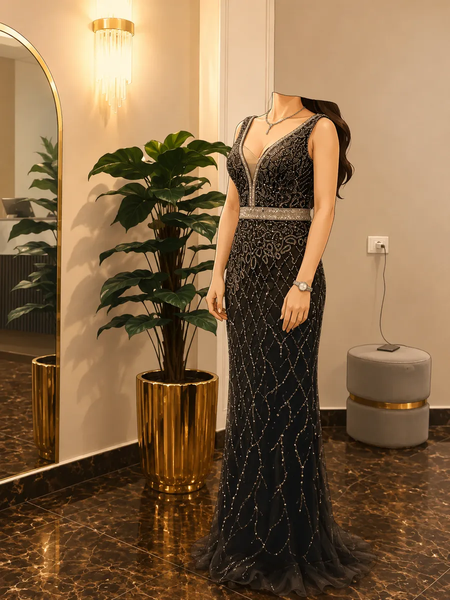 Custom Made — فستان حفله مقاس 38 لون اخضر في الأسود