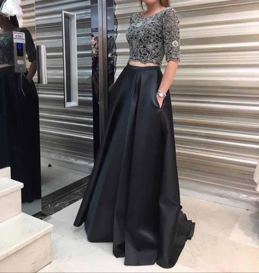 Custom Made — فستان اسود قطعتين مقاس 38
